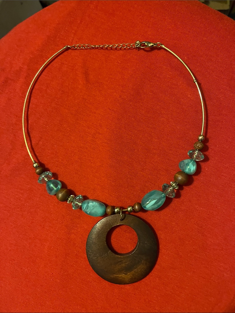 Turquoise Wood Bead Pendant Necklace - Women Jewelry